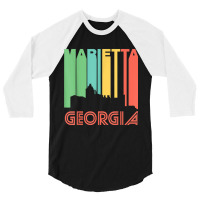 Retro 1970's Style Marietta Georgia Skyline T Shirt 3/4 Sleeve Shirt | Artistshot