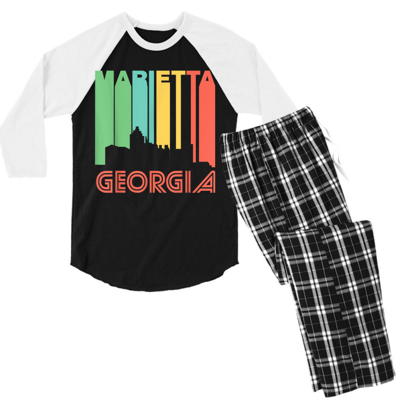 Retro 1970's Style Marietta Georgia Skyline T Shirt Men's 3/4 Sleeve Pajama Set | Artistshot