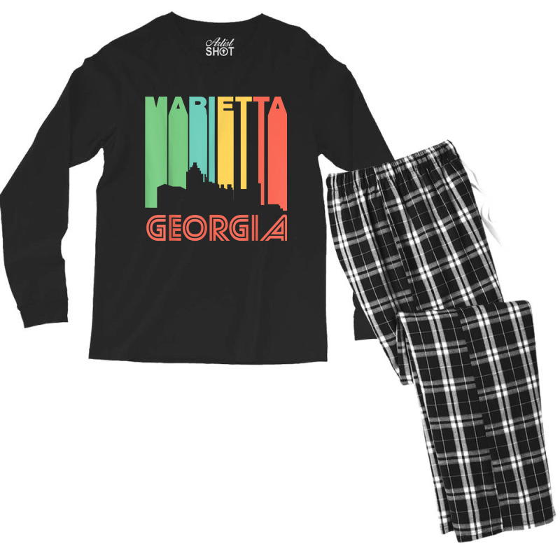 Retro 1970's Style Marietta Georgia Skyline T Shirt Men's Long Sleeve Pajama Set | Artistshot