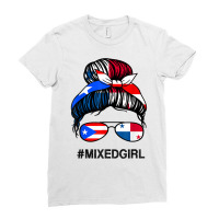 Puerto Rico Panama Flag Puerto Rican Panamanian Messy Bun T Shirt Ladies Fitted T-shirt | Artistshot