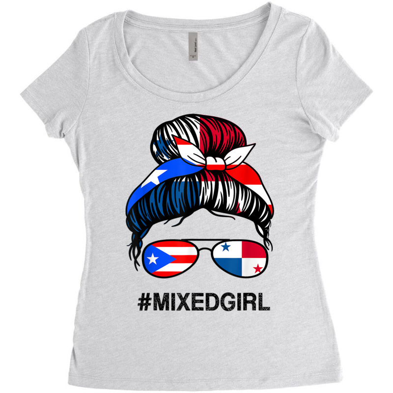 Puerto Rico Panama Flag Puerto Rican Panamanian Messy Bun T Shirt Women's Triblend Scoop T-shirt by cm-arts | Artistshot