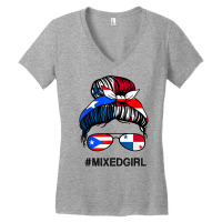 Puerto Rico Panama Flag Puerto Rican Panamanian Messy Bun T Shirt Women's V-neck T-shirt | Artistshot