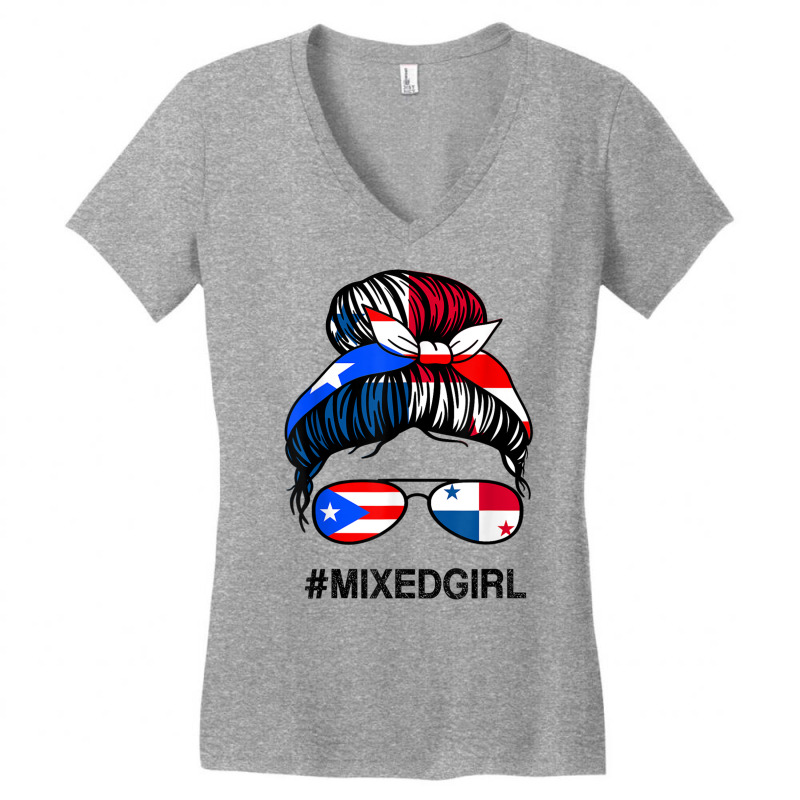 Puerto Rico Panama Flag Puerto Rican Panamanian Messy Bun T Shirt Women's V-Neck T-Shirt by cm-arts | Artistshot