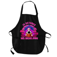 Womens In October We Wear Pink Ribbon Witch Magical Book Halloween Medium-length Apron | Artistshot