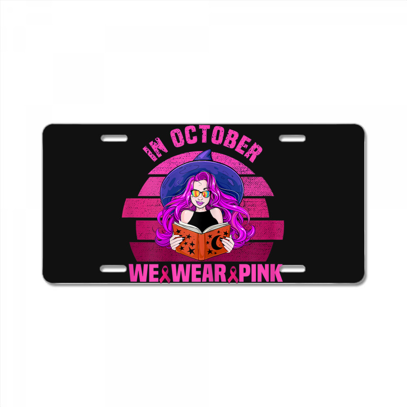 Womens In October We Wear Pink Ribbon Witch Magical Book Halloween License Plate | Artistshot