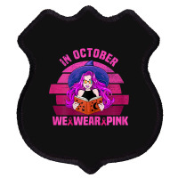 Womens In October We Wear Pink Ribbon Witch Magical Book Halloween Shield Patch | Artistshot