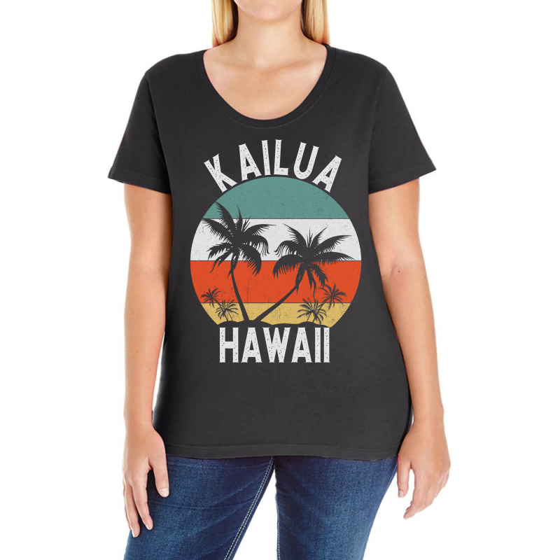 Kailua Shirt Hawaii Retro Oahu Palm Tree Hawaiian Island Sweatshirt Ladies Curvy T-Shirt by puetzee | Artistshot