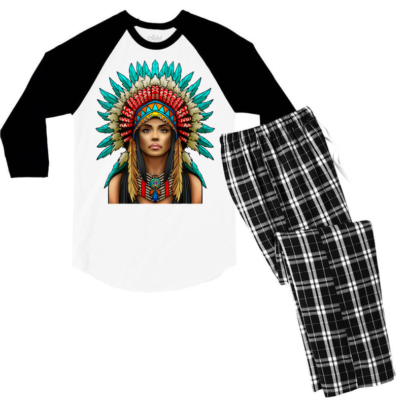 Native American Woman Indian Warrior For Women T Shirt Men's 3/4 Sleeve Pajama Set | Artistshot