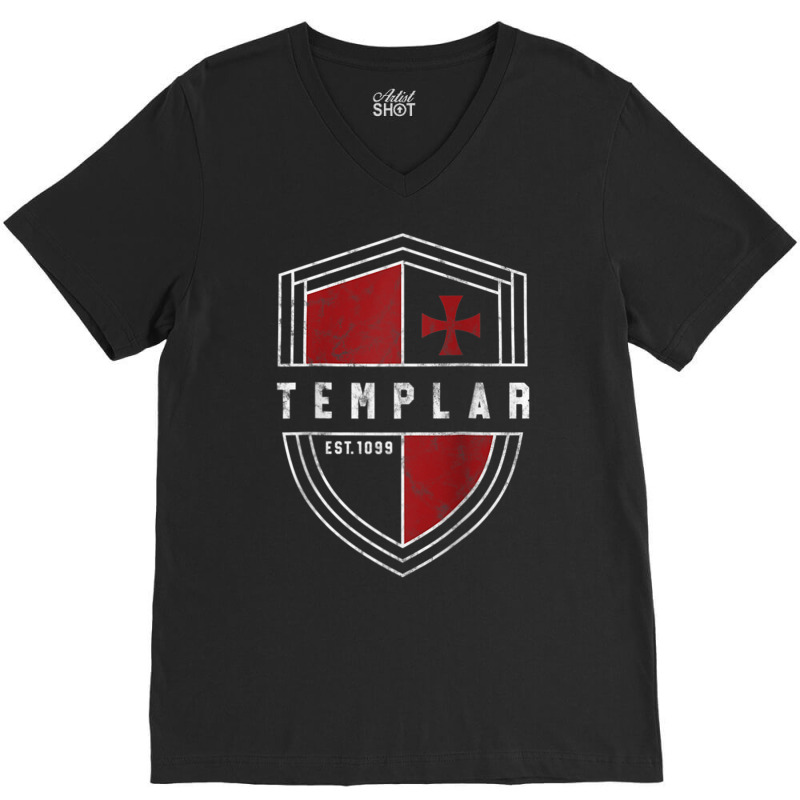 Knights Templar Cross And Shield Vintage Medieval Crusader Raglan Base V-neck Tee | Artistshot