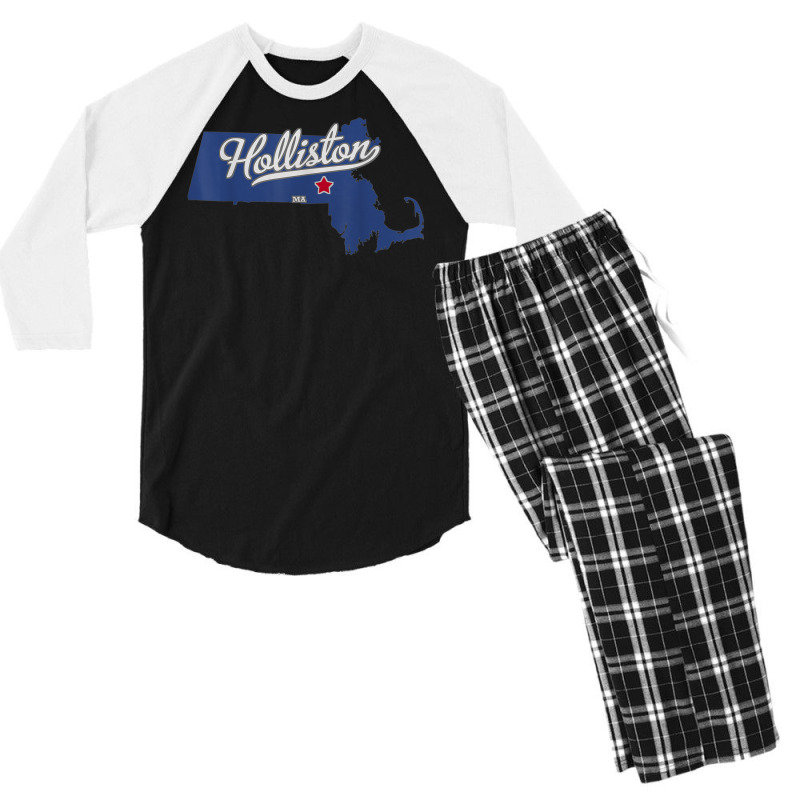 Holliston Massachusetts Ma Map Men's 3/4 Sleeve Pajama Set | Artistshot