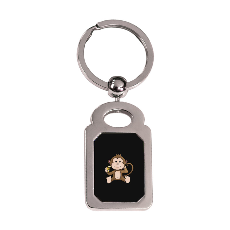 Cheeky Monkey Having A Banana Silver Rectangle Keychain | Artistshot