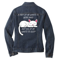 Lazy Cat Funny Kitty Work Office Excuse T Shirt Ladies Denim Jacket | Artistshot