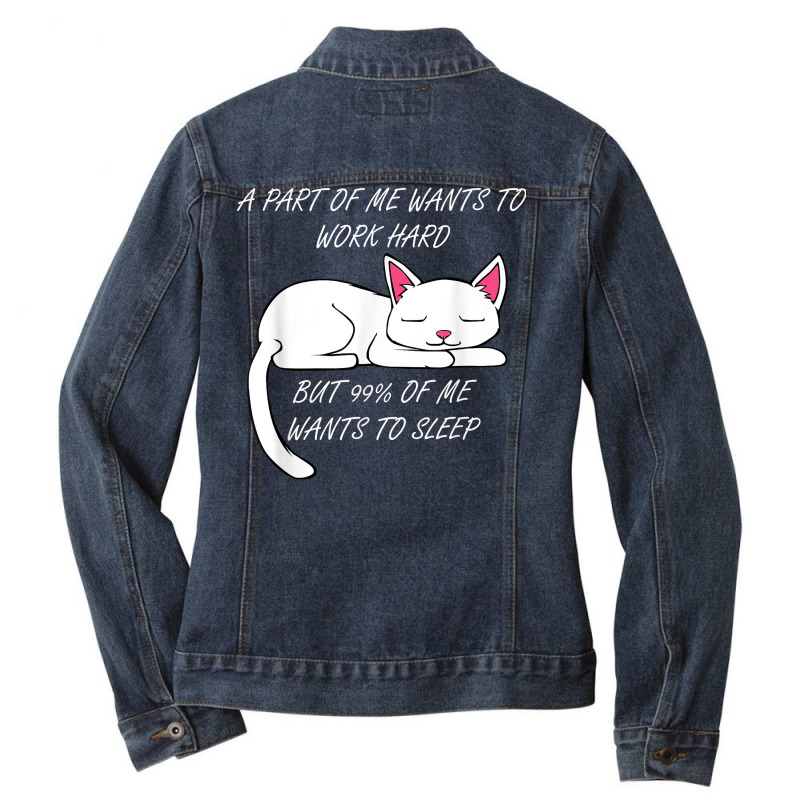 Lazy Cat Funny Kitty Work Office Excuse T Shirt Ladies Denim Jacket by cm-arts | Artistshot