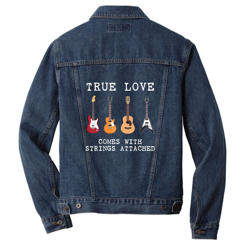 Guitar Player Gift True Love Strings Attached Guitarist Men Denim Jacket by cm-arts | Artistshot