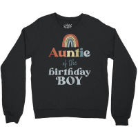 Womens Auntie Of The Birthday Boy Boho Rainbow Party Retro Supplies Crewneck Sweatshirt | Artistshot