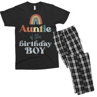 Womens Auntie Of The Birthday Boy Boho Rainbow Party Retro Supplies Men's T-shirt Pajama Set | Artistshot