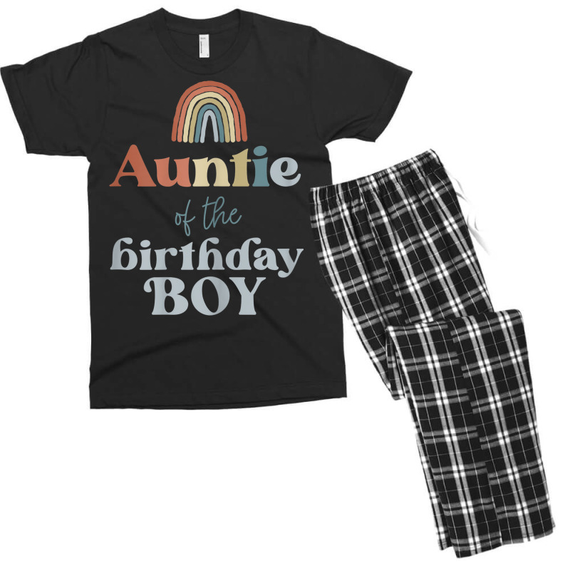 Womens Auntie Of The Birthday Boy Boho Rainbow Party Retro Supplies Men's T-shirt Pajama Set | Artistshot