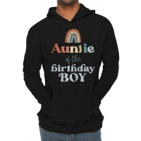 Womens Auntie Of The Birthday Boy Boho Rainbow Party Retro Supplies Lightweight Hoodie | Artistshot