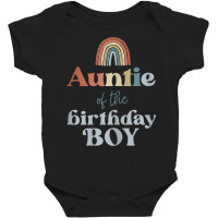 Womens Auntie Of The Birthday Boy Boho Rainbow Party Retro Supplies Baby Bodysuit | Artistshot