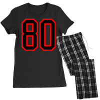 Jersey Number #80 Red Black Sports Birthday Lucky Number 80 Women's Pajamas Set | Artistshot