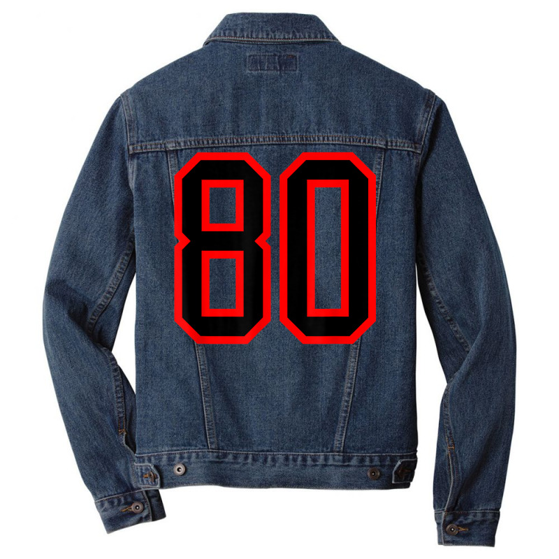 Jersey Number #80 Red Black Sports Birthday Lucky Number 80 Men Denim Jacket by Color | Artistshot