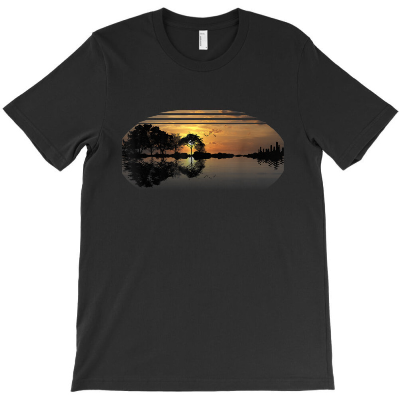 Guitar Sunset Sky Trees City Lake Reflection Special Design T T-shirt | Artistshot