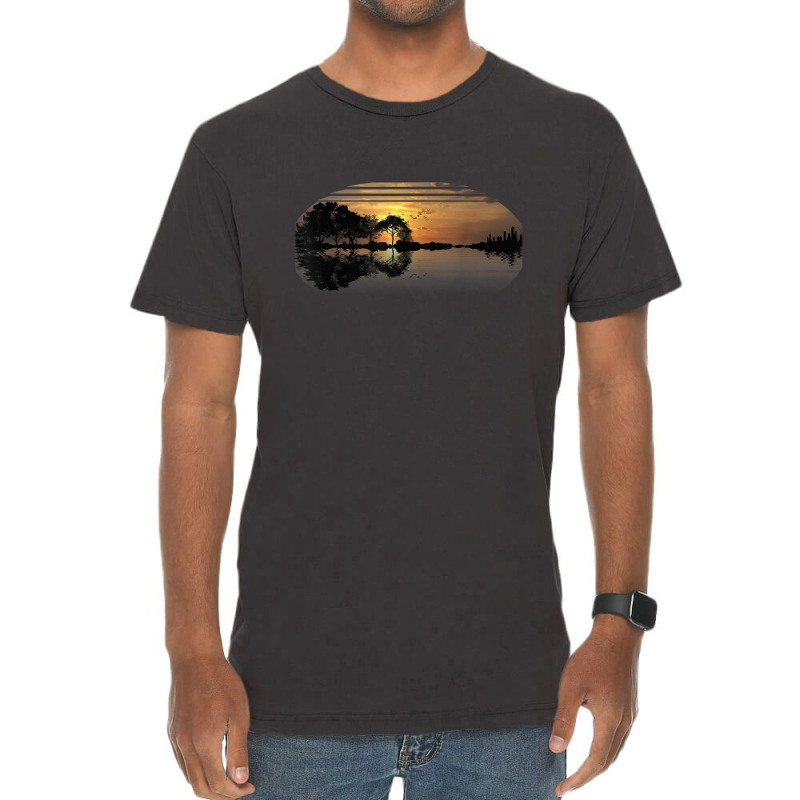 Guitar Sunset Sky Trees City Lake Reflection Special Design T Vintage T-shirt | Artistshot