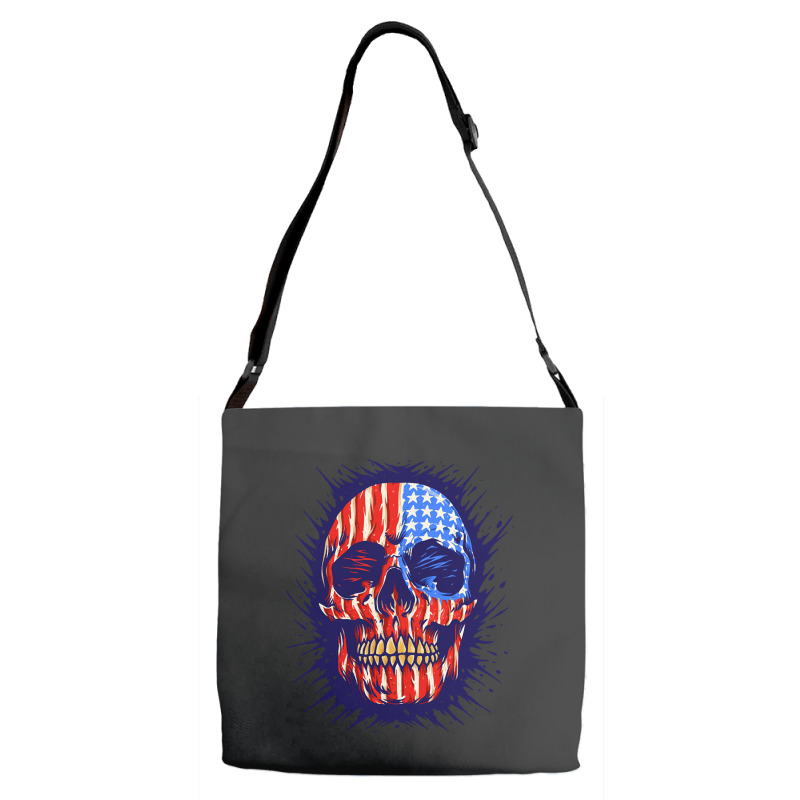 American Flag Skull, American Flag Skull Painting, American Flag Skull Adjustable Strap Totes | Artistshot