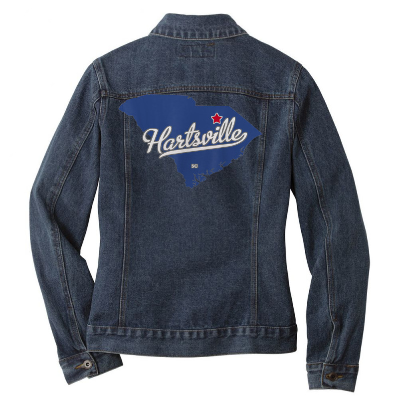 Hartsville South Carolina Sc Map Ladies Denim Jacket by Queens | Artistshot