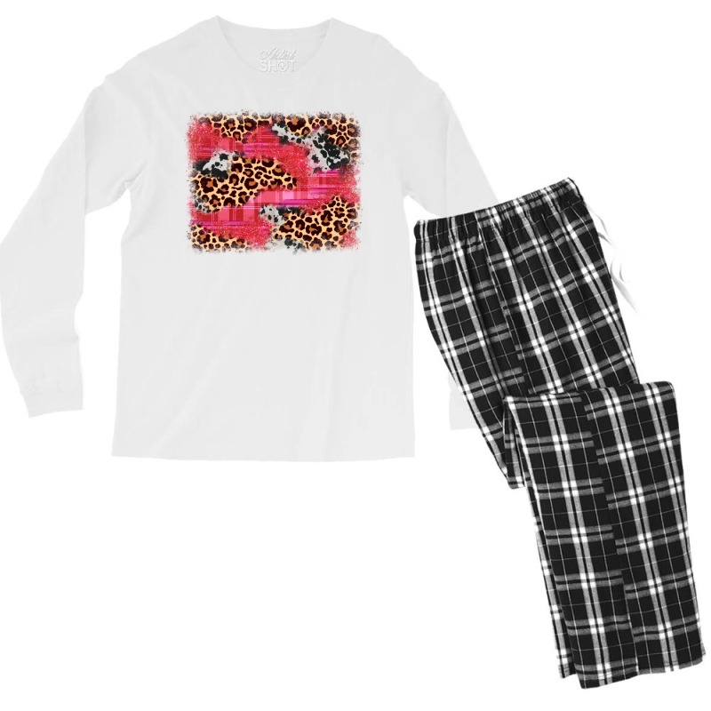 Valentine's Day Cowhide Leopard Background Men's Long Sleeve Pajama Set | Artistshot