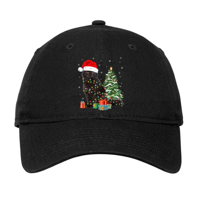 Black Cat Santa Tangled Up In Christmas Lights Xmas Tree Adjustable Cap by Sombre | Artistshot