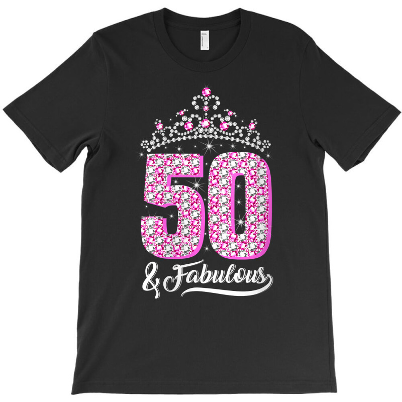 Womens 50 And Fabulous 50th Birthday Diamond Crown Gift Women V Neck T T-shirt | Artistshot