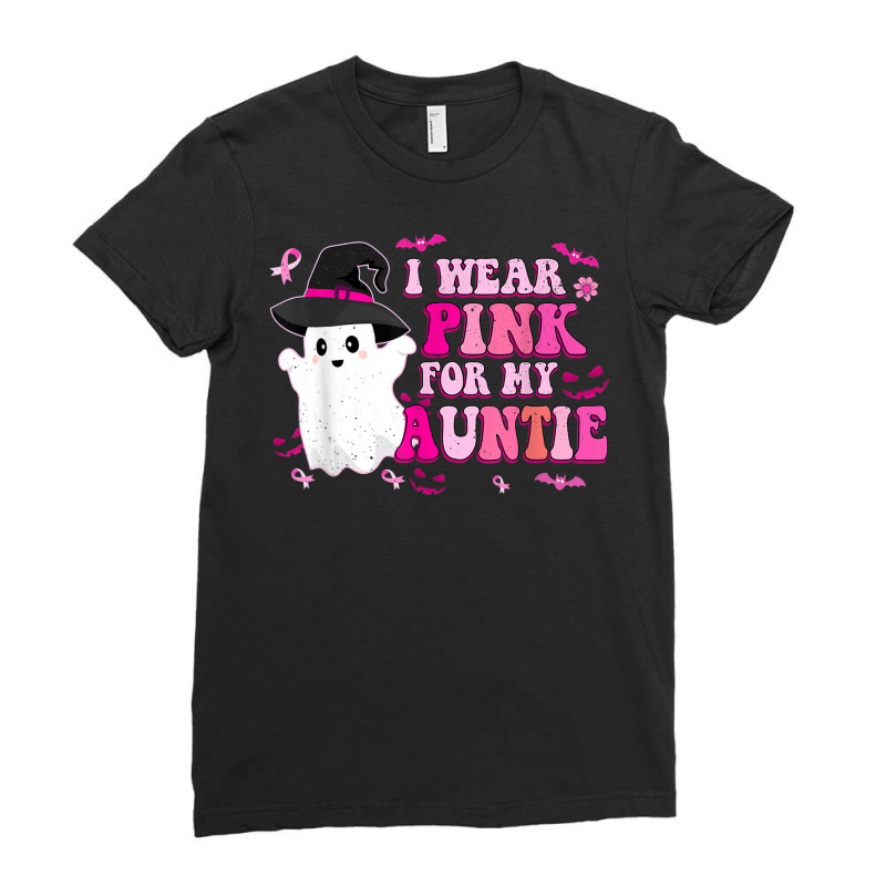 Retro I Wear Pink For My Auntie Halloween Cute Pink Ghost Ladies Fitted T-Shirt by Orchid | Artistshot