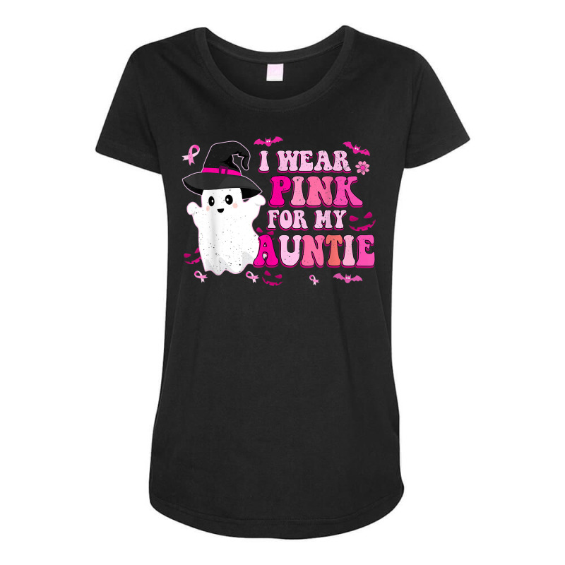 Retro I Wear Pink For My Auntie Halloween Cute Pink Ghost Maternity Scoop Neck T-shirt by Orchid | Artistshot