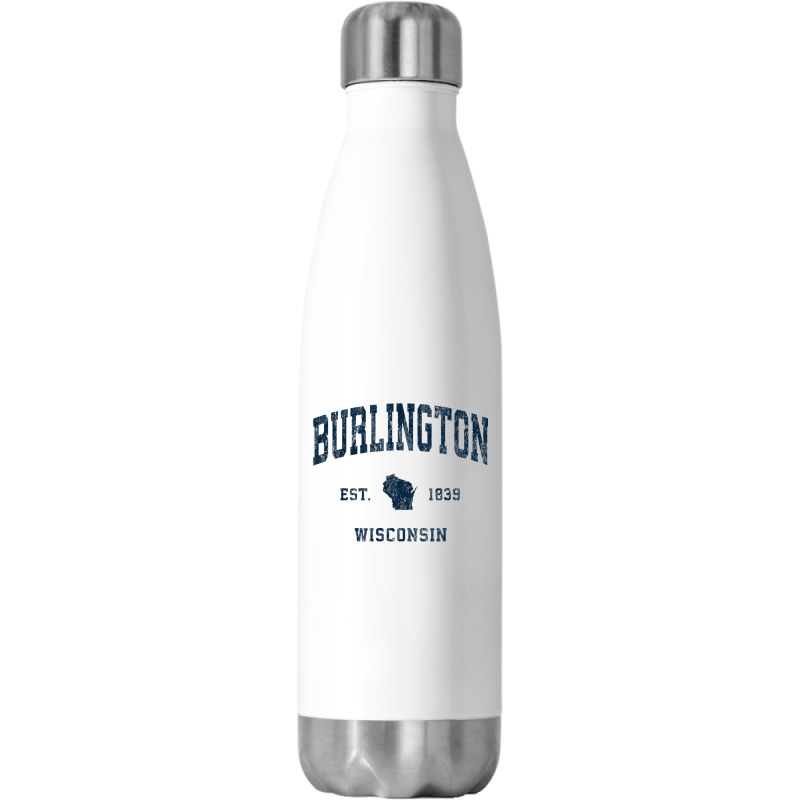 Burlington Wisconsin Wi Vintage Athletic Navy Sports Design Stainless Steel Water Bottle | Artistshot