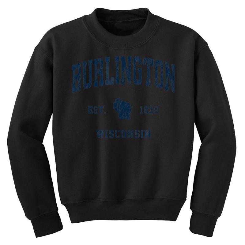 Burlington Wisconsin Wi Vintage Athletic Navy Sports Design Youth Sweatshirt | Artistshot