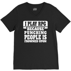 I Play Guitar Rpg Punching People Is Frowned Upon V-Neck Tee | Artistshot