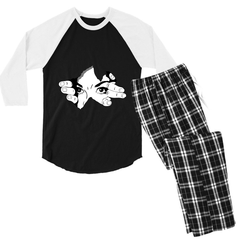 Beautiful Woman Peeking From Afar Men's 3/4 Sleeve Pajama Set | Artistshot