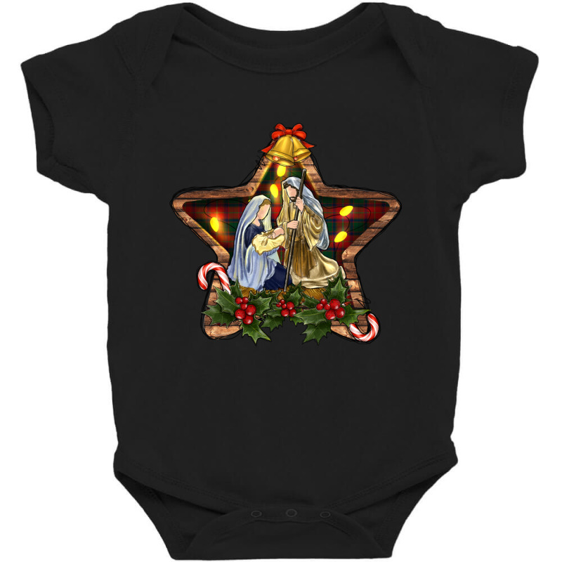 Nativity Scene In Christmas Star Jesus Birthday Graphic Sweatshirt Baby Bodysuit by cm-arts | Artistshot