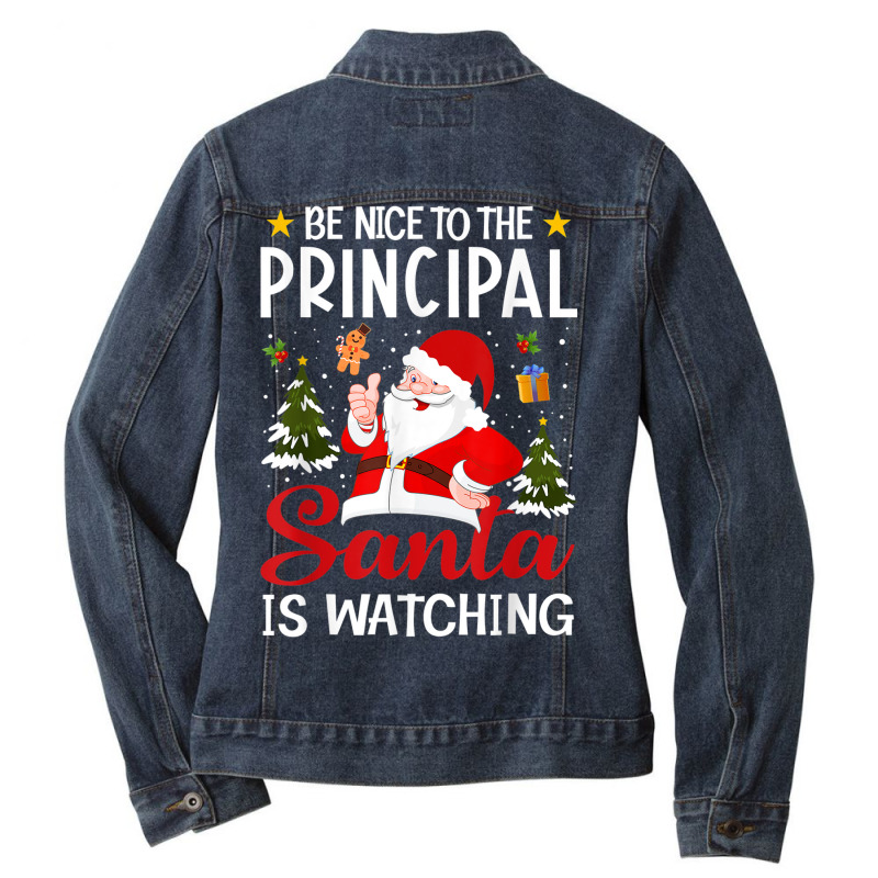 Be Nice To The Principal Santa Is Watching Christmas Pajamas Ladies Denim Jacket by Clinical | Artistshot