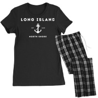 Long Island New York North Shore Est 1640 White Text Pullover Hoodie Women's Pajamas Set | Artistshot