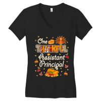 One Thankful Assistant Principal Fall Autumn Thanksgiving Women's V-neck T-shirt | Artistshot