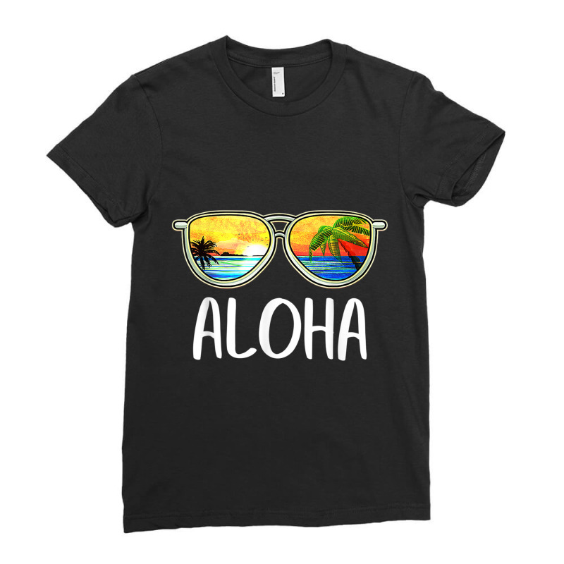 Aloha Hawaii Hawaiian Island Sunglasses Palm Trees Beach T Shirt Ladies Fitted T-Shirt by cm-arts | Artistshot