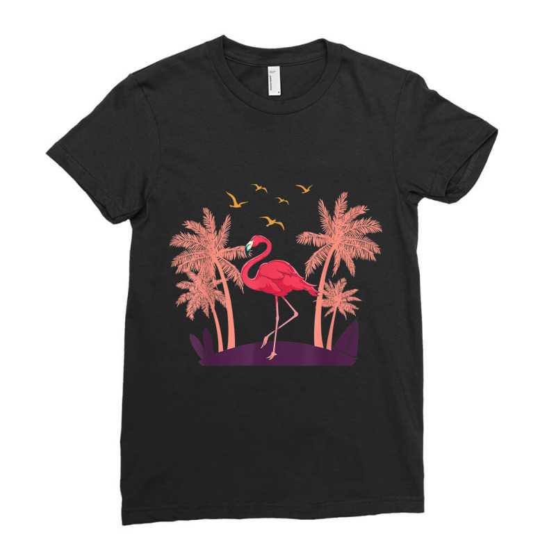 Coconut Palm Trees Exotic Bird Tropical Summer Flamingo T Shirt Ladies Fitted T-Shirt by cm-arts | Artistshot