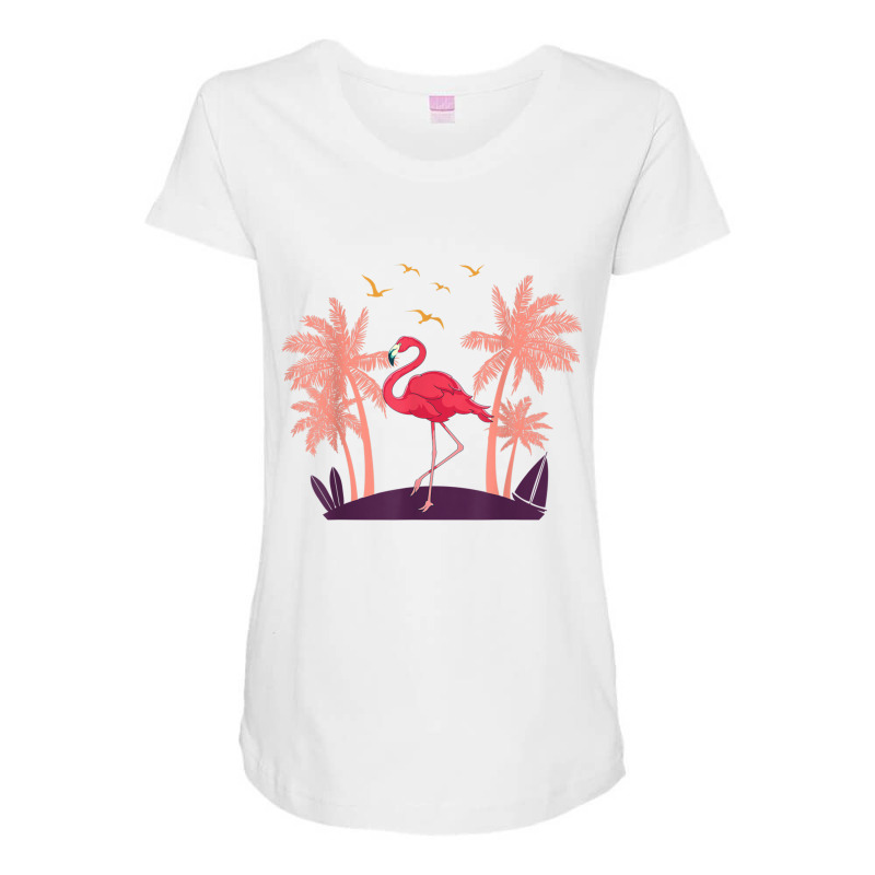 Coconut Palm Trees Exotic Bird Tropical Summer Flamingo T Shirt Maternity Scoop Neck T-shirt by cm-arts | Artistshot