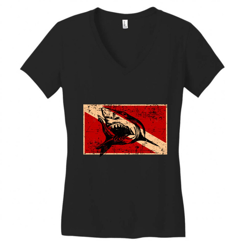 Scuba Shark, Scuba Shark Vintage, Scuba Shark Art, Scuba Shark Paintin Women's V-Neck T-Shirt by SHUTREI55 | Artistshot