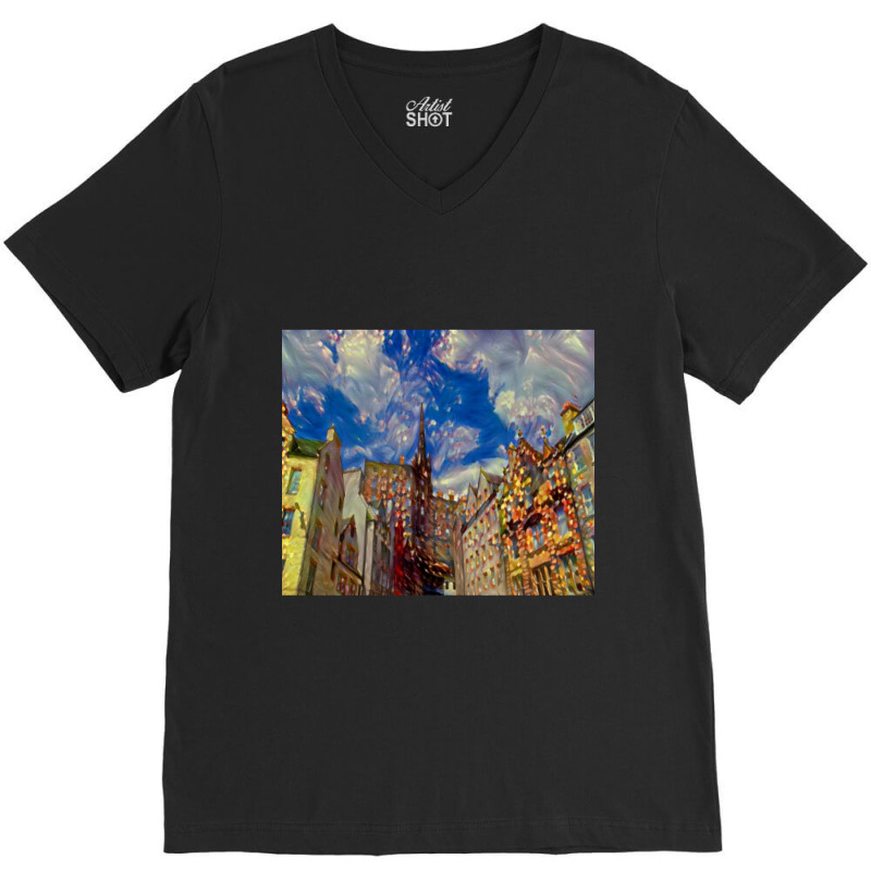 Old Town, Edinburgh, Scotland Drawing V-neck Tee | Artistshot