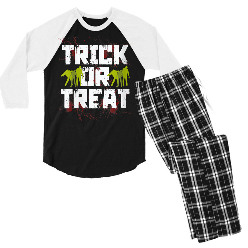 Womens Trick Or Treat, Zombies And Blood Halloween V Neck T Shirt Men's 3/4 Sleeve Pajama Set | Artistshot