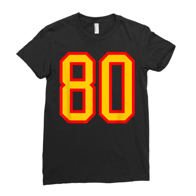 Number #80 Red Yellow Sports Jersey Birthday Lucky Number 80 Ladies Fitted T-Shirt by Outpost | Artistshot