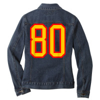 Number #80 Red Yellow Sports Jersey Birthday Lucky Number 80 Ladies Denim Jacket | Artistshot